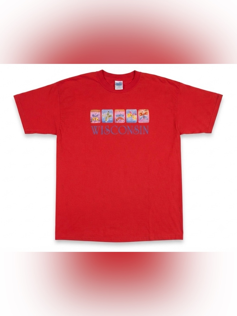 Vintage Wisconsin‎ T-Shirt Adult XL Red Butterflies Graphic Tee Gildan Ultra